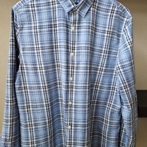 Gap Mens Button Down (Linen) Lg Blue/White Plaid